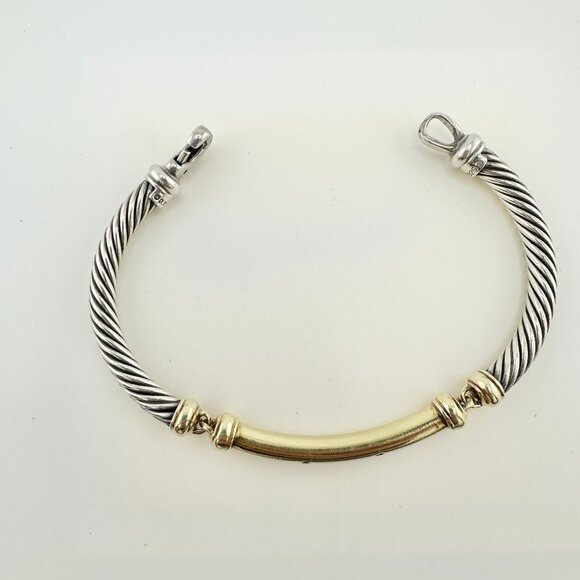David Yurman Metro Cable Bracelet w/ 14K Yellow Gold & White Diamonds - Medium - Picture 7 of 10